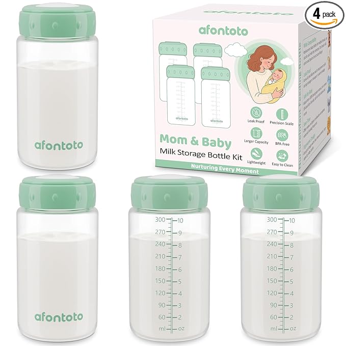 Natural Baby Bottles, BPA Free Breastmilk Storage Bottle for Momcozy Breast Milk Cooler & Fridge, Wide-Neck Breastfeeding Bottles Compatible with Spectra Pump Flanges, 10oz, 4 Pack
