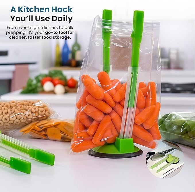 Jokari Adjustable Baggy Rack Stand 4-Pack, Hands-Free Freezer Bag Holder for Gallon, Quart and Sandwich Size Storage Bags, Ideal for Pouring Leftovers, Meal Prep, and Drying Washed Bags