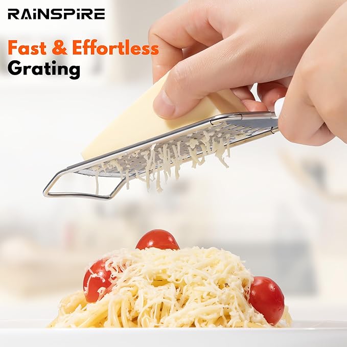 Rainspire Professional Cheese Graters for Kitchen Stainless Steel Handheld, Metal Lemon Zester Grater With Handle For Cheese, Chocolate, Spices, Kitchen Gadgets Tools, Soft Grip Handle (Red)