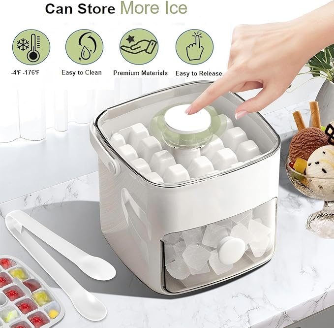 2 Pcs Ice Cube Tray with Lid & Bin