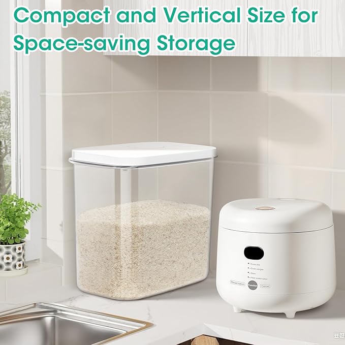 TBMax Large Rice Container 25 Lbs with Easy-Carrying Handles -12.7 Qt Flour Storage Container with Pop Up Lid & Hanging Hooks for Cleaner Use, Airtight Food Storage Bin for Kitchen Organization