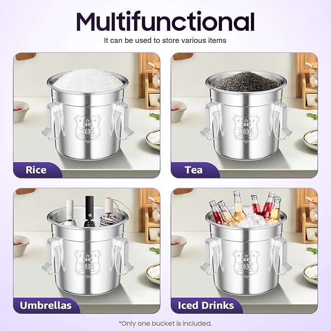 304 Stainless Steel Airtight Canister for Kitchen, 1.59Gal Canisters Container with Lids and Sturdy Locking Clamp,Bucket Food Storage Containers Airtight for Flour Coffee Bean Tea (6L)