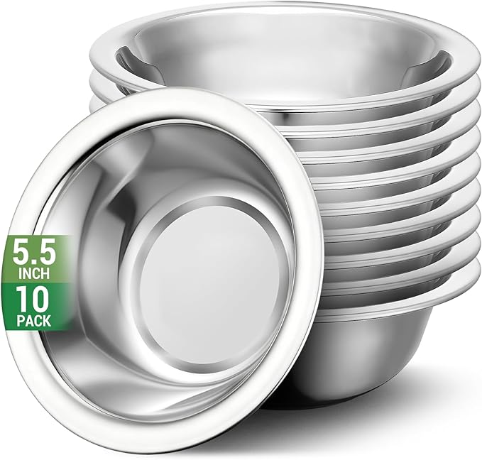 304(18/8) Stainless Steel Mixing Bowls for Kitchen, 10 Pack 5.5" Small Metal Mixing Cooking Bowls Set Stackable for Baking Serving Cooking Food Prep Storage Dishwasher Safe Lightweight
