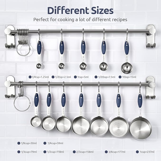 U-Taste Measuring Cups and Spoons: Food Grade 18/8 Stainless Steel 12 Pieces Metal Stacking Kitchen Baking Cooking Measure Set with Strengthened Weld Joints (Midnight Blue, Upgraded Version)