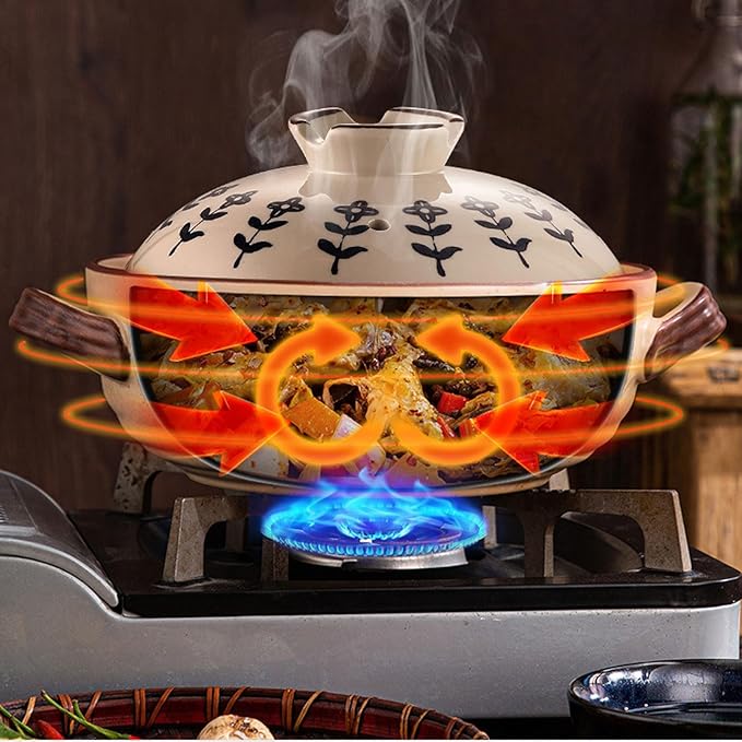 Ceramic Casserole, Japanese Clay Pot Donabe Stone Rice Pot With Lid, Earthen Pot Stockpot Ceramic Casserole Cooker Healthy Cookware Stove Pot Soup Hot Pot(Color:E)