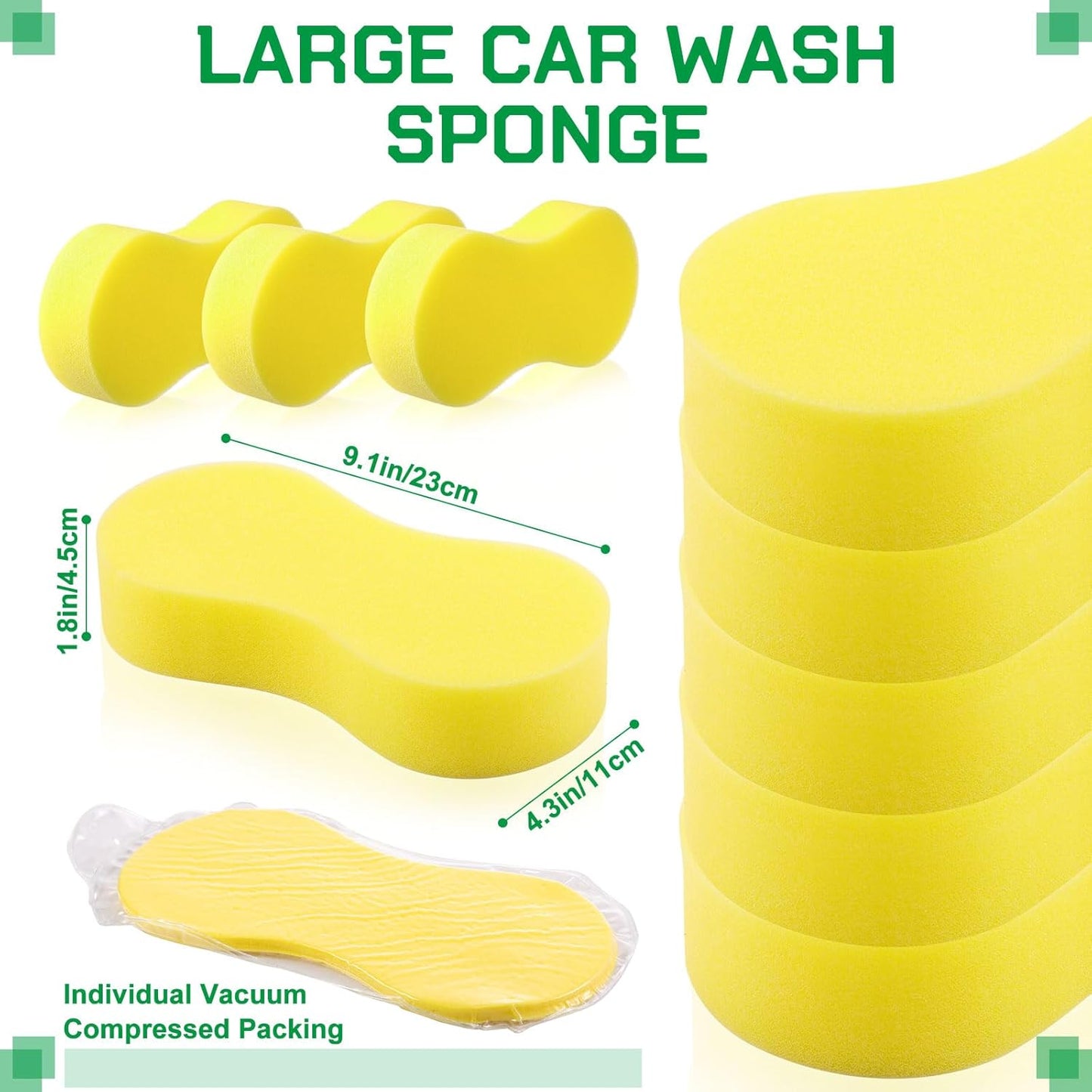 Vesici 24 Pack Large Sponges Bulk Multi-Purpose Extra Large Sponge for Washing Cars Field Day Water Games Household Cleaning Car Boat Bike Kitchen Bathroom Vacuum Compressed Packing (Bright Yellow)