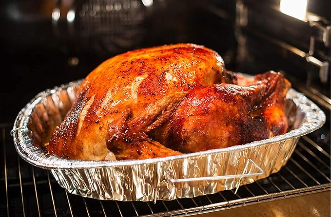 Disposable Oval Roasting Pan - Durable Turkey Roaster Pans Extra Large, Heavy-Duty Aluminum Foil, Deep, Oval Shape for Chicken, Meat, Brisket, Roasting, Baking, Recyclable (10)