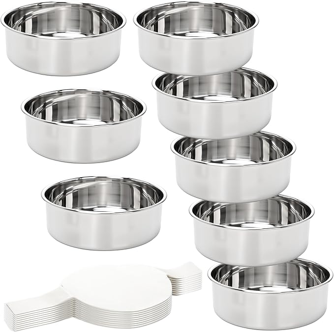 8 Pcs 6 Inch Cake Pan with 100 Easy Lift Paper Liners Stainless Steel Mini Round Cake Pan Tin for Oven Birthday Wedding Party Dishwasher Safe