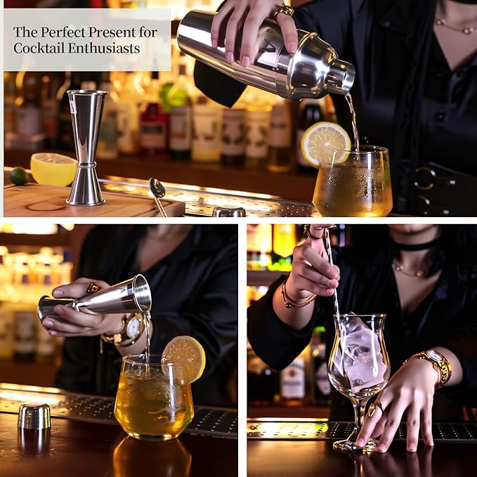 24oz Cocktail Shaker Set with 1 oz 2oz Jigger - Monogramm Initials Martini Shaker Set - 304 Stainless Steel Bar Shaker for Margarita,Mojito-Personalized Gift for Friend,Husband-N