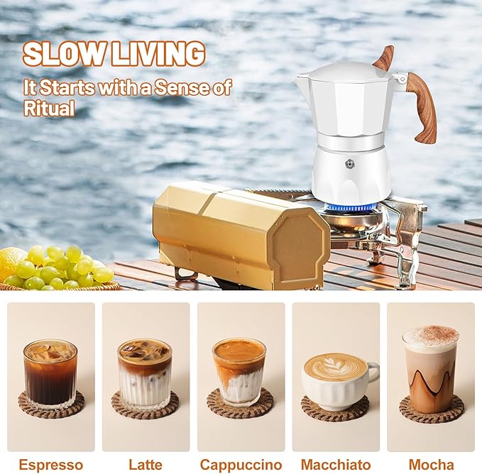 3 Cup Aluminum Espresso Stovetop Moka Pot Express Coffee Maker Percolator Italian Classic Mocha Coffee Machine for Italian and Cuban Cafe Brewing for Home & Camping 150ml 5oz
