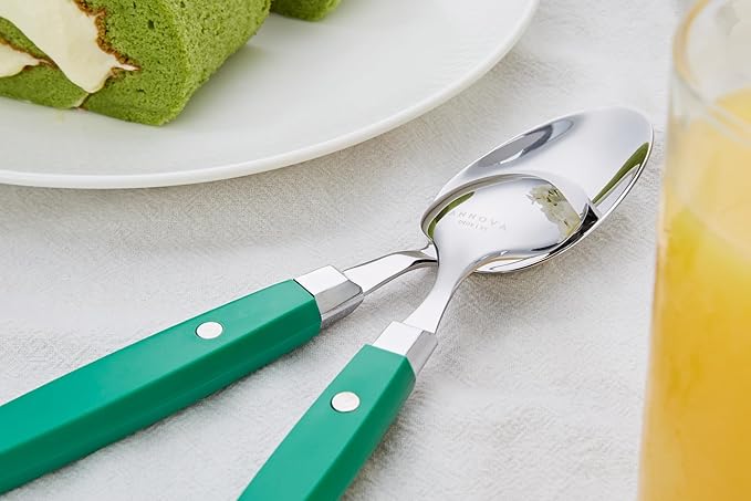 ANNOVA Silverware Set, Retro/Rivet Colorful Stainless Steel Tableware Kitchen Flatware Set Utensils, Includes Dinner Knives, Forks, Spoons, Salad Forks & Dessert Spoons (Green, 20 Pieces)