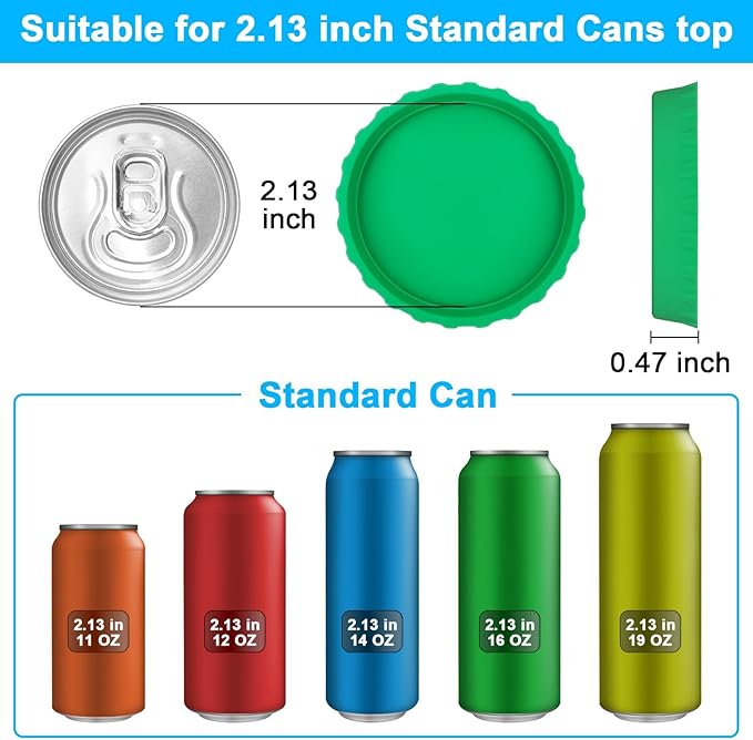 Silicone Soda Can Cover Lids, 12 Pack Reusable Soda Can Lids Beer Can Covers Pop Can Covers, BPA Free Silicone Can Cover, Stopper and Protector for Beer, Beverage, Juice, Fits Standard Cans