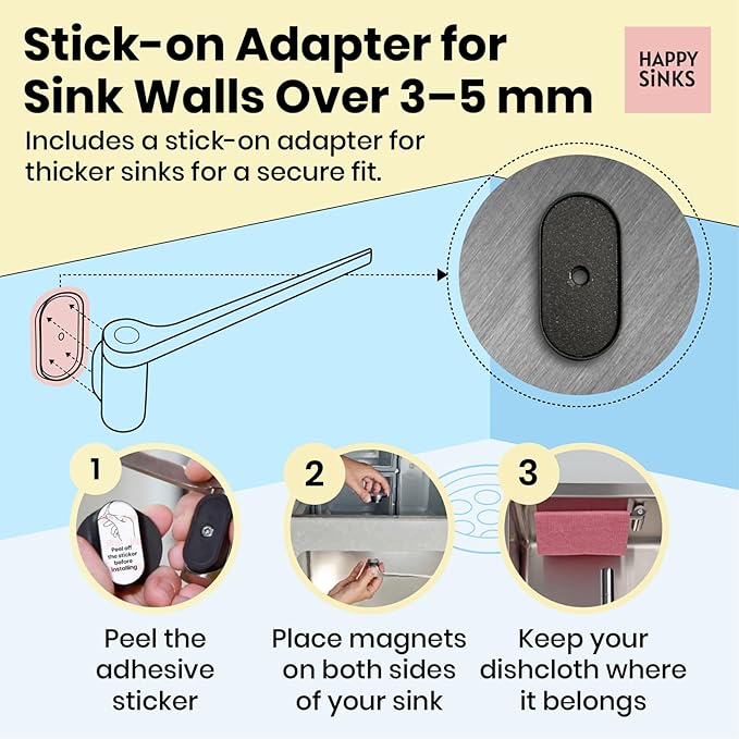 Magnetic Dishcloth & Sponge Holder - Steel, Composite - Tool-Free Magnetic Sink Organizer - Versatile Kitchen Sponge Holder with Stick-On Adapter - Nordic Style Kitchen Sink Accessories