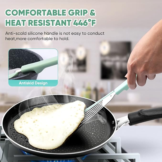 Nonstick Fish Spatula,Maywe Tanso Thin Slotted Spatulas Turner Silicone Fish Spatulas for Nonstick Cookware,High Heat Resistant BPA Free Cooking Utensils,Ideal for Fish,Eggs,Pancakes