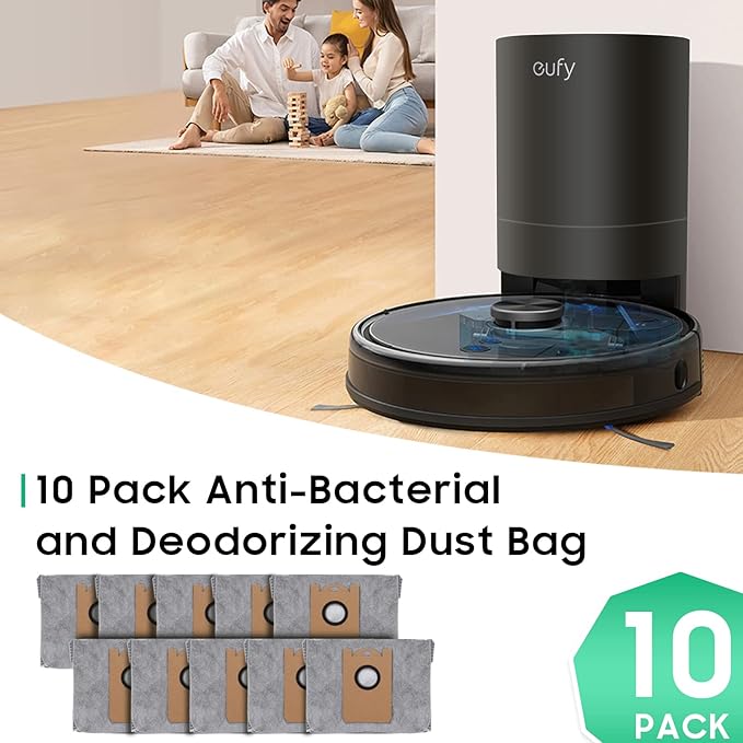 Leemone 10 PACK Dust Bags for eufy RoboVac L35 Hybrid/L35 Hybrid+ LR30 Hybrid/LR30 LR20 Auto-Empty Station, 4 Layer Filtration System with Activated Carbon Fabric to Remove Unwanted Odors