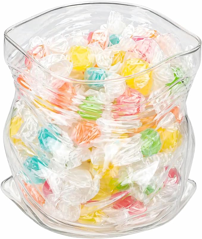 Restaurantware Clear Glass Bowl 22 oz Crinkle Edge Unzipped Bag Bowl Creative Serving Dish Dishwasher Safe Transparent Glass and Microwave-Safe Container for Serving Desserts, Candies