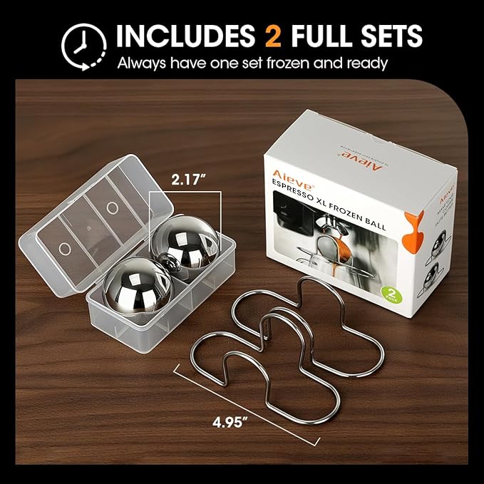 AIEVE XL Espresso Cooling Ball, 2 Pack Upgraded Large Coffee Chiller, Stainless Steel Chilling Ball Iced Coffee Accessories Espresso Accessories for Nespresso Breville Espresso Machine