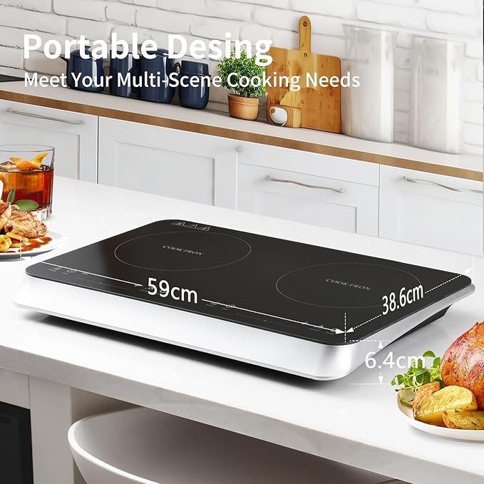 COOKTRON Double Induction Cooktop Burner with Fast Warm-Up Mode, 1800w 2 Burner with 10 Temperature 9 Power Settings, Portable Dual Induction Cooker Cooktop with Child Safety Lock & Time