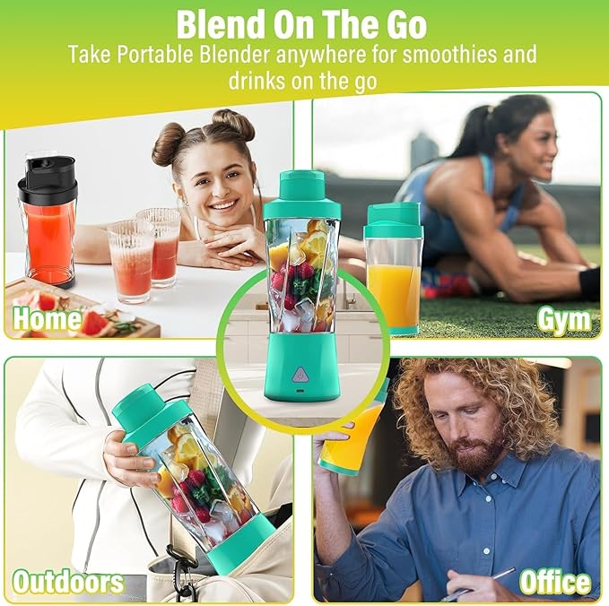 Portable Blender, 360W Personal Blender for Shakes and Smoothies for Kitchen, 24 Oz BPA Free Traveling Juicer Cup and Lid with 6 Blades, Self Cleaning Portable Juicer for Kitchen/Travel/Gym, Blue