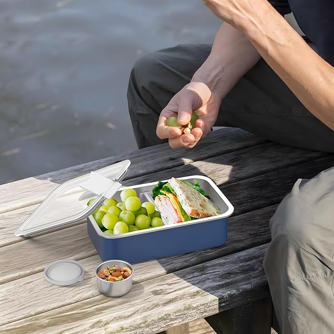 Bakpoco Stainless Steel Bento Lunch Box for Adult, 42oz Leak-Proof Lunch Box Containers, Microwave-Safe, with Adjustable Divider, Convenient Metal Lunchbox for Work, Travel