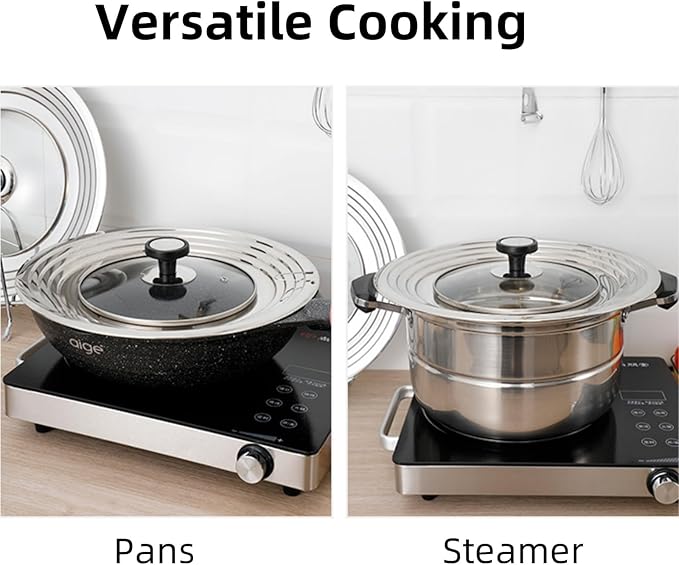 WRINGKIT 2 Pack Universal Lids for Pots Pans, Stainless Steel Replacement Frying Pan Cover with Heat Resistant Knob, Heavy Duty Skillets Cover, Fit 9, 10 Inch Cookware