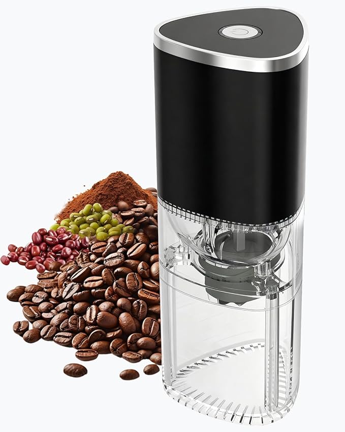 Portable Electric Coffee Grinder, Ergonomic Palm-Fitting Design for Comfortable Grip, USB Type-C Wireless Charging Adjustable Grind Settings for Coffee Beans/Grains(Black)