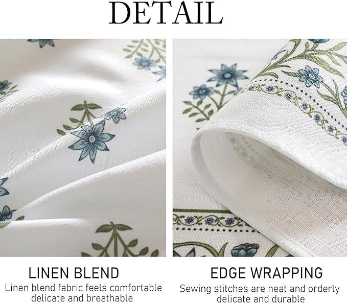 ISAENNE Designer White Linen Small Rectangular Tablecloth,Chinoiserie Floral Elegant Indoor Table Cloth,Fall Stain Proof Decor Tablecloths for Dining Thanksgiving Kitchen,55"*71"-Mosella F