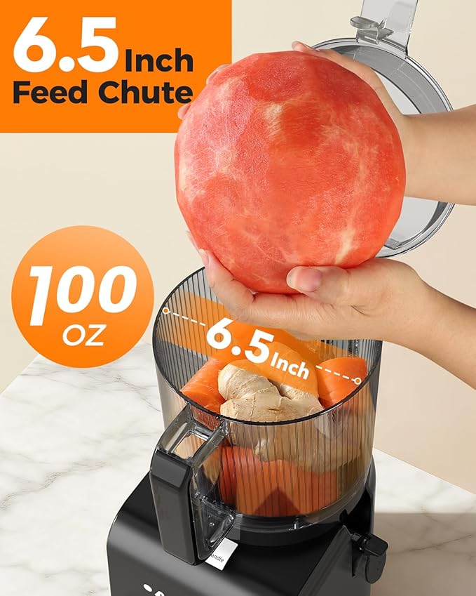 ACOQOOS Juicer Machines, 6.5" Extra Large Feed Chute Cold Press Juicer 3-IN-1 with Sorbet & Nut Milk, BPA Free, Easy to Clean, 100 OZ Hopper, Ultra Black