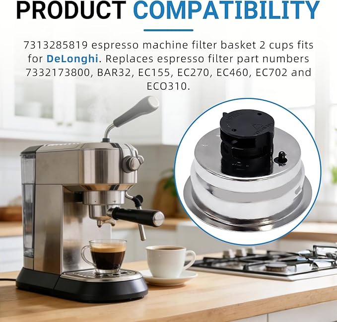 7313285819 Espresso Machine Filter Assembly Fits for Delonghi Espresso Maker Filter Basket Replace BCO430 BCO430BM BCO432 EC155