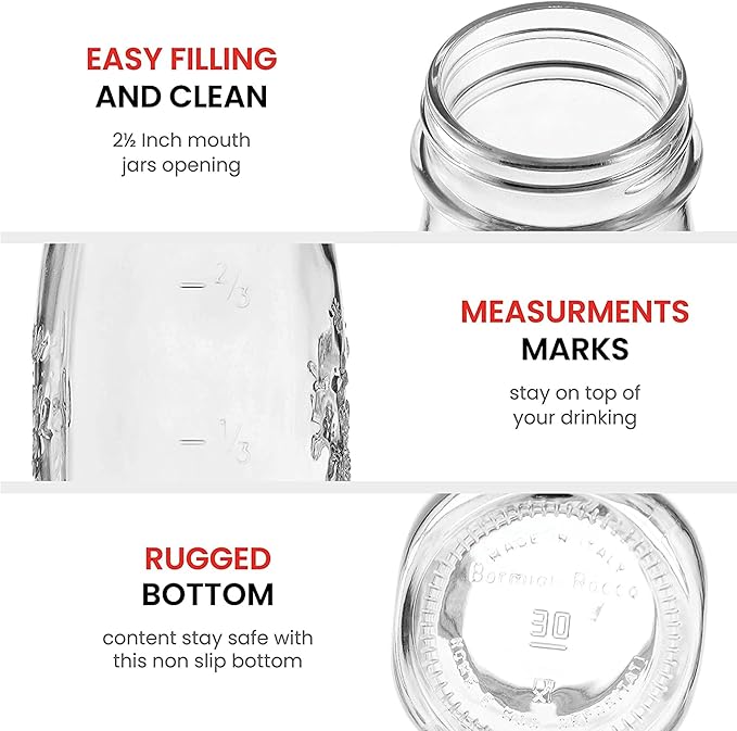 Bormioli Rocco Quattro Stagioni Bottles – 6.75 Oz. Glass Jars with Twist Top Lids, Embossed Beehive Design – For Canning, Drinks, Gifts, Food Storage & Table Décor – Made in Italy (Set of 4)