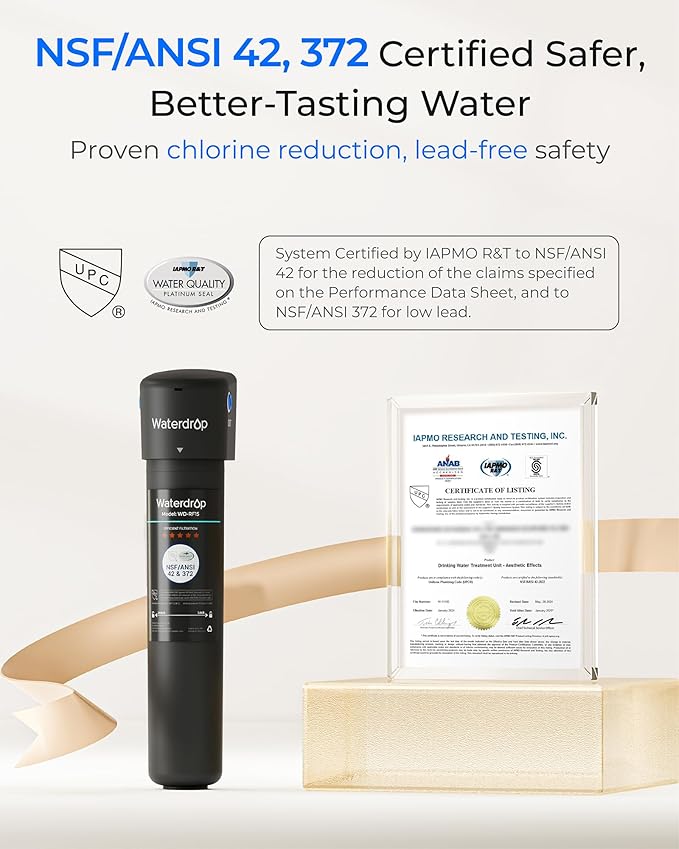 Waterdrop 17UB Under Sink Water Filter, 3 Years, Under Sink Water Filtration System, NSF/ANSI 42 Certified, Reduces PFAS, PFOA/PFOS, Lead, Under Sink Water Filter with Faucet