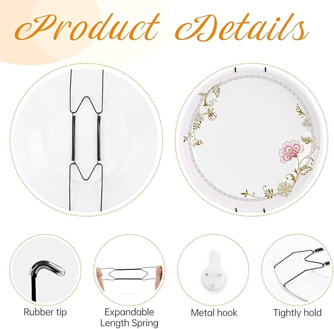 Bilillo 12 Pack Plate Hangers for the Wall, Suitable for 4-5 Inch Decorative Plate, Invisible Heavy Duty Wire Plate Holder with Wall Hooks, Plate Hangers for Displaying Plates, Platter, Dish