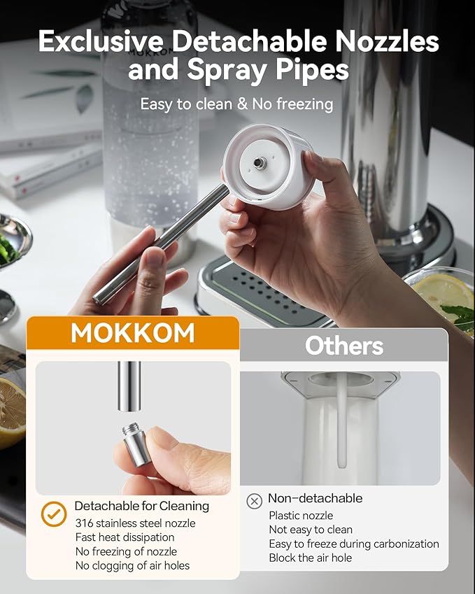 MOKKOM Sparkling Water Maker Soda Maker Soda Streaming Machine for Carbonating with 1L Carbonating Bottle, Compatible with Any Screw-in 60L CO2 Carbonator(NOT Included)