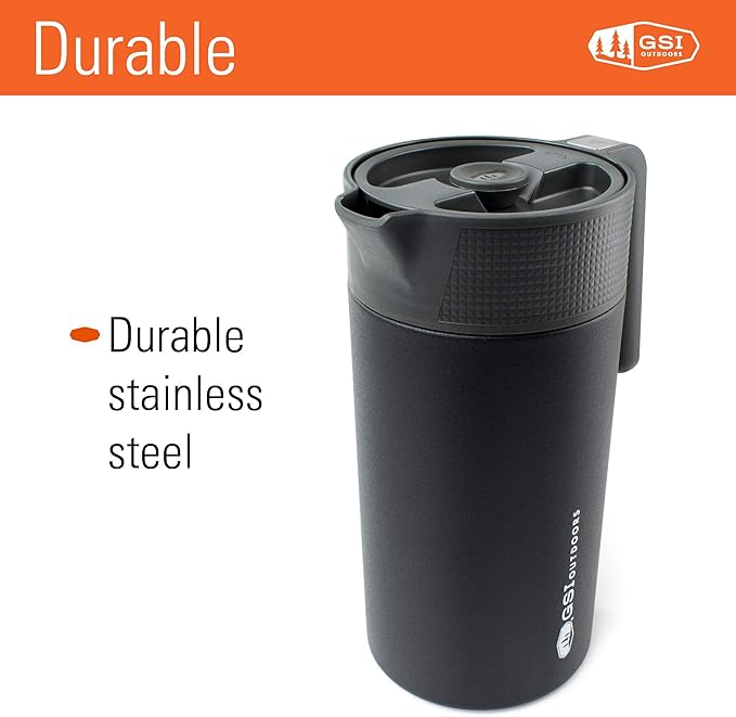 GSI Outdoors Glacier Stainless JavaPress, 30oz French Press Coffee Mug for Camping