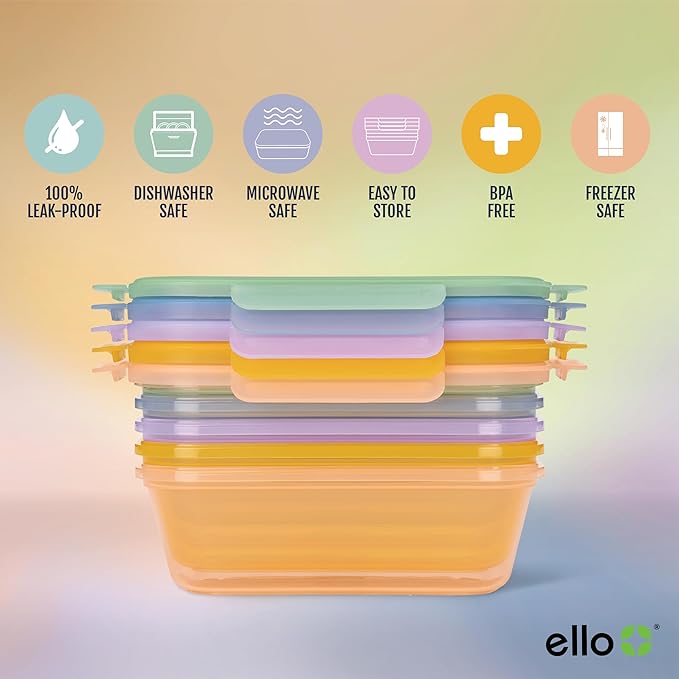 Ello Snap & Nest 10-Piece 4.5 Cup Plastic Meal Prep Set, Reusable Food Containers for Healthy Eating, Freezer, Dishwasher Safe, Cactus Blooms