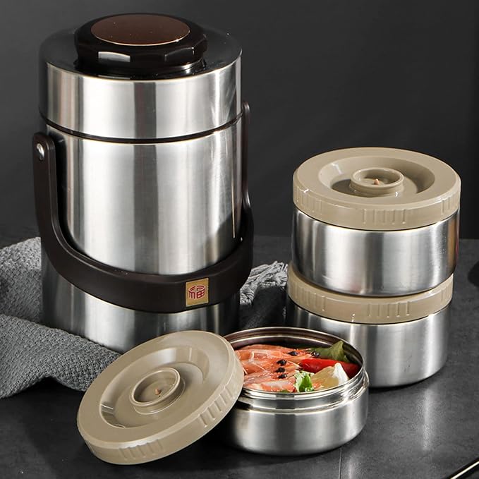 Yosoo 304 Stainless Steel Vacuum Insulation Lunch Box Adult Lunch Pot Office Workers Sealed for 2000Ml Capacity Insulated Food Jars (Original Color)