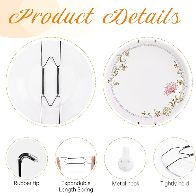 3 Pack Plate Hangers for The Wall, Suitable for 4-5 inch Art Plate, Stainless Steel Invisible Heavy Duty Wire Plate Holder with Wall Hooks, Plate Hangers for Displaying Plates, Platter, Dish, Black