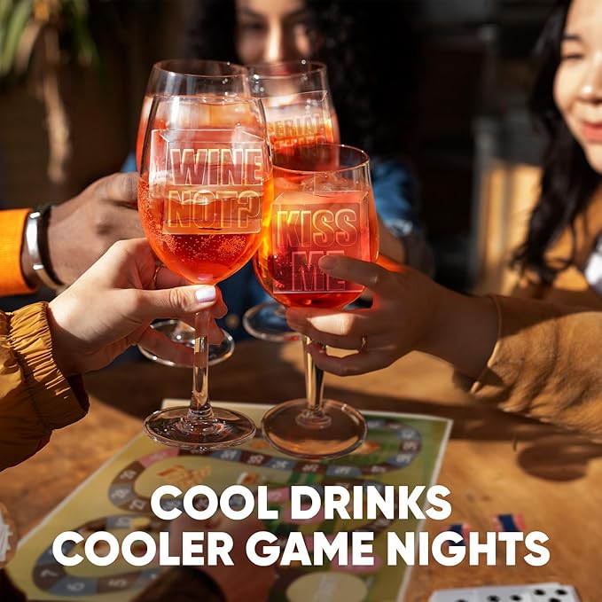 Berlinzo Premium Clear Ice Cube Maker with Conversation Ice Prints – 8 Large 2.1" Crystal Clear Ice Squares – Giftable Idea for Party, Game Night & Just for Fun – Includes Storage Bag (Non-Electric)