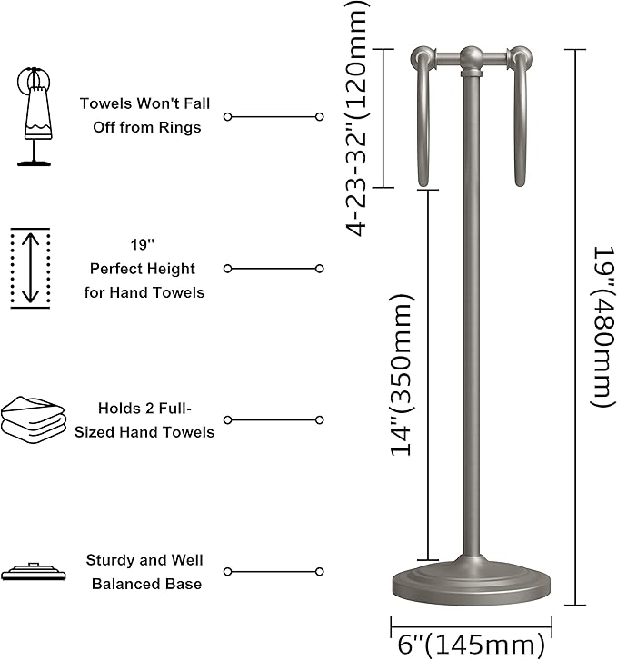 BGL Fingertip Towel Holder Stand Hand Towel Ring for Bathroom or Kitchen Vanity Countertops to Store Hand Towels Washcloths or dishcloths - 2 Hanging Rings?19" High-Brushed Nickel