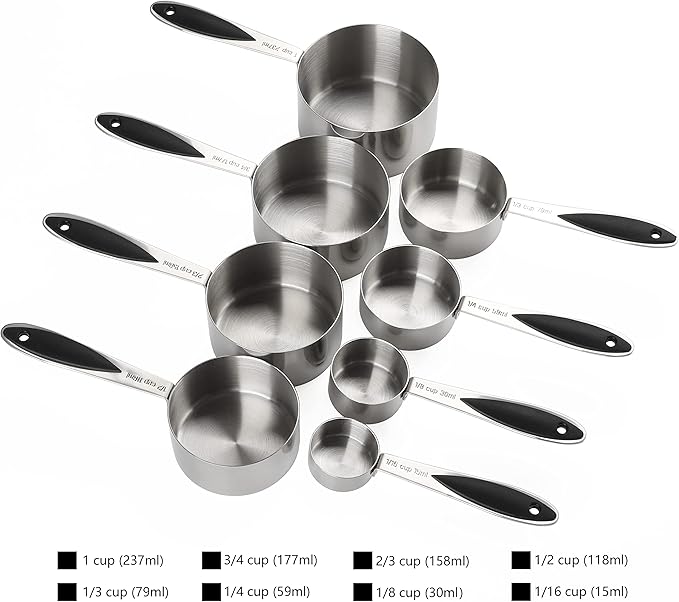 Measuring Cups and Spoons Set Stainless Steel Includes 8 Heavy Duty Measuring Cups 8 Double Sided Magnetic Measuring Spoons and 1 Leveler for Dry and Liquid Ingredients