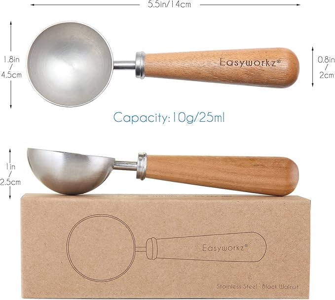 Easyworkz Espresso Steaming Pitcher Stainless Steel 15 oz Latte Art Cup, Bundled with Easyworkz Retro Stainless Steel Coffee Spoon with Black Walnut Handle,10g - Measuring Spoon
