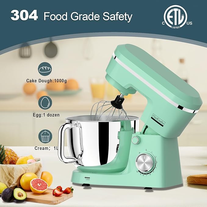 Electric Stand Mixer with 6.5 Quart Bowl, Household Food Mixer 10+p Speeds 660W, Tilt-Head Bread Dough and Cake Mixers with Dough Hook, Whisk, Beater, Splash Guard and Egg Separator (Blue)