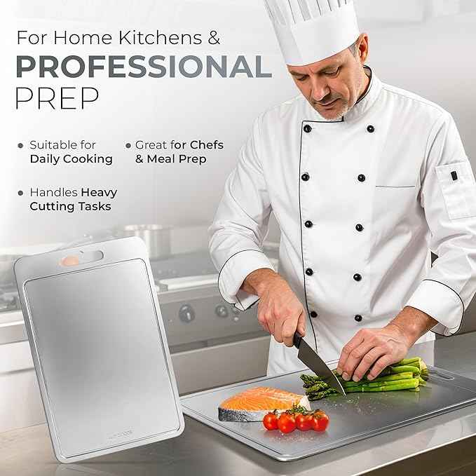 Stainless Steel Cutting Boards For Kitchen - Stainless Steel Cutting Board with Juice Grooves, Double Sided, 3 Pack Sizes, Durable and Clean Chopping Boards for Home or Professional Use