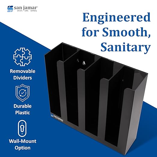 San Jamar Portion Cup and Lid Organizer Fits 2" Cups and Lids with Removable Dividers for Kitchen, Restaurant, and Fast Food, Plastic, 10 x 11.5 x 3.25 Inches, Black