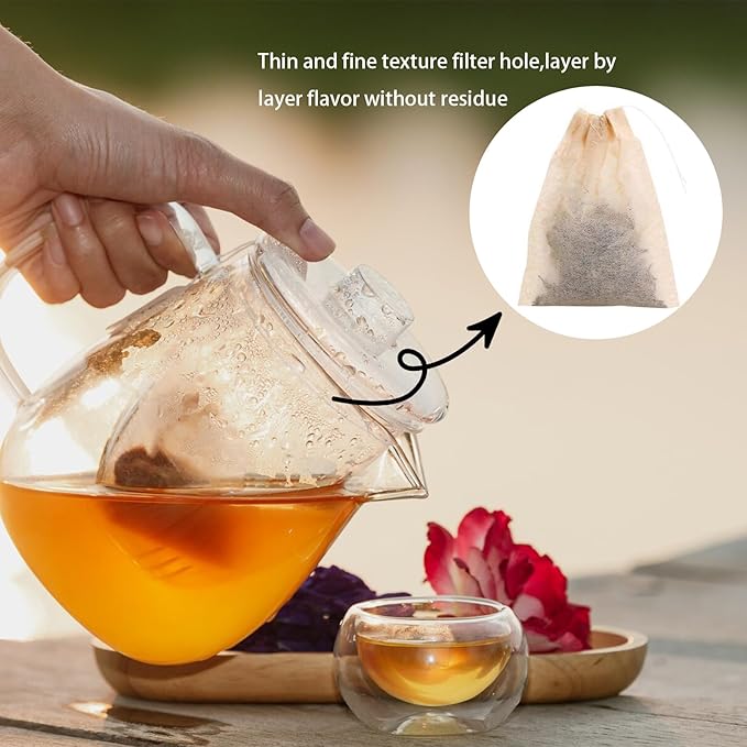 200Pcs Tea Filter Bags, Disposable Tea Filter Bags for Loose Leaf Tea from Safe Natural Materials, Empty Tea Bags Suitable for Loose-Leaf Tea, Coffee, Spices, Herbs (3.54 x 2.75 inch)