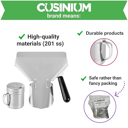 CUSINIUM Popcorn Scoop Right Handle and Medium Holes Dredge Set - Metal Popcorn Scooper - French Fry Scoop - No Seasonings/Consumables included