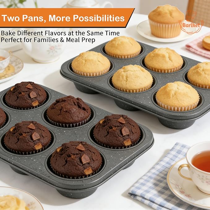 Family-Size Bread Pan and Large Muffin Pan Set of 4, Black Pullman Loaf Pans (2.2lb & 1lb) with Lids, Jumbo Muffin Pans with 50Pcs Liners, Non-Stick for Large Gatherings & Small Batch Baking