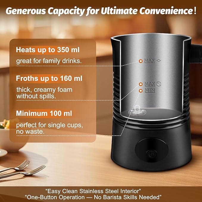 Milk Frother and Steamer, 4-in-1 Electric Milk Frother and Warmer, Hot & Cold Foam Maker, 11.8oz Capacity, Fast Heating, Quiet Coffee Frother for Latte, Cappuccino & Hot Chocolate