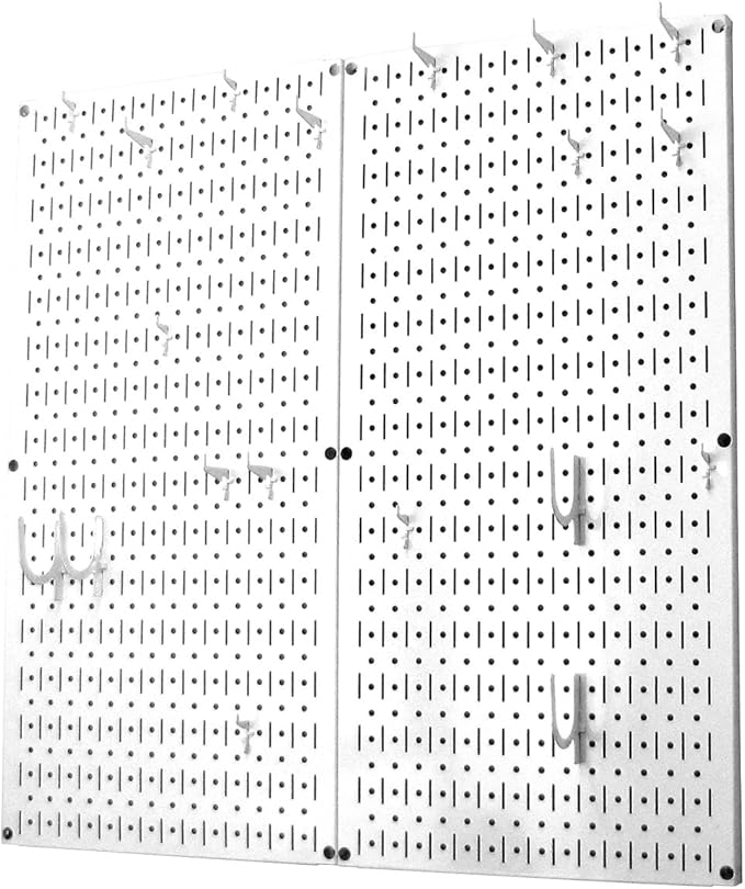 Wall Control Kitchen Pegboard Organizer Pots and Pans Storage Rack Organization Kit with White Pegboard and White Accessories