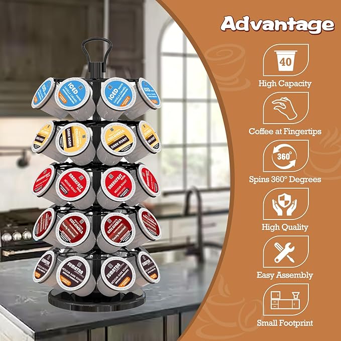 BLACKSMITH FAMILY 40 Pods Capacity Very Easy Assembly K Cup Holders,K Cup Holder, K Cups Holder,K Cup Carousel, Coffee Pods Holder Storage Organizer Stand